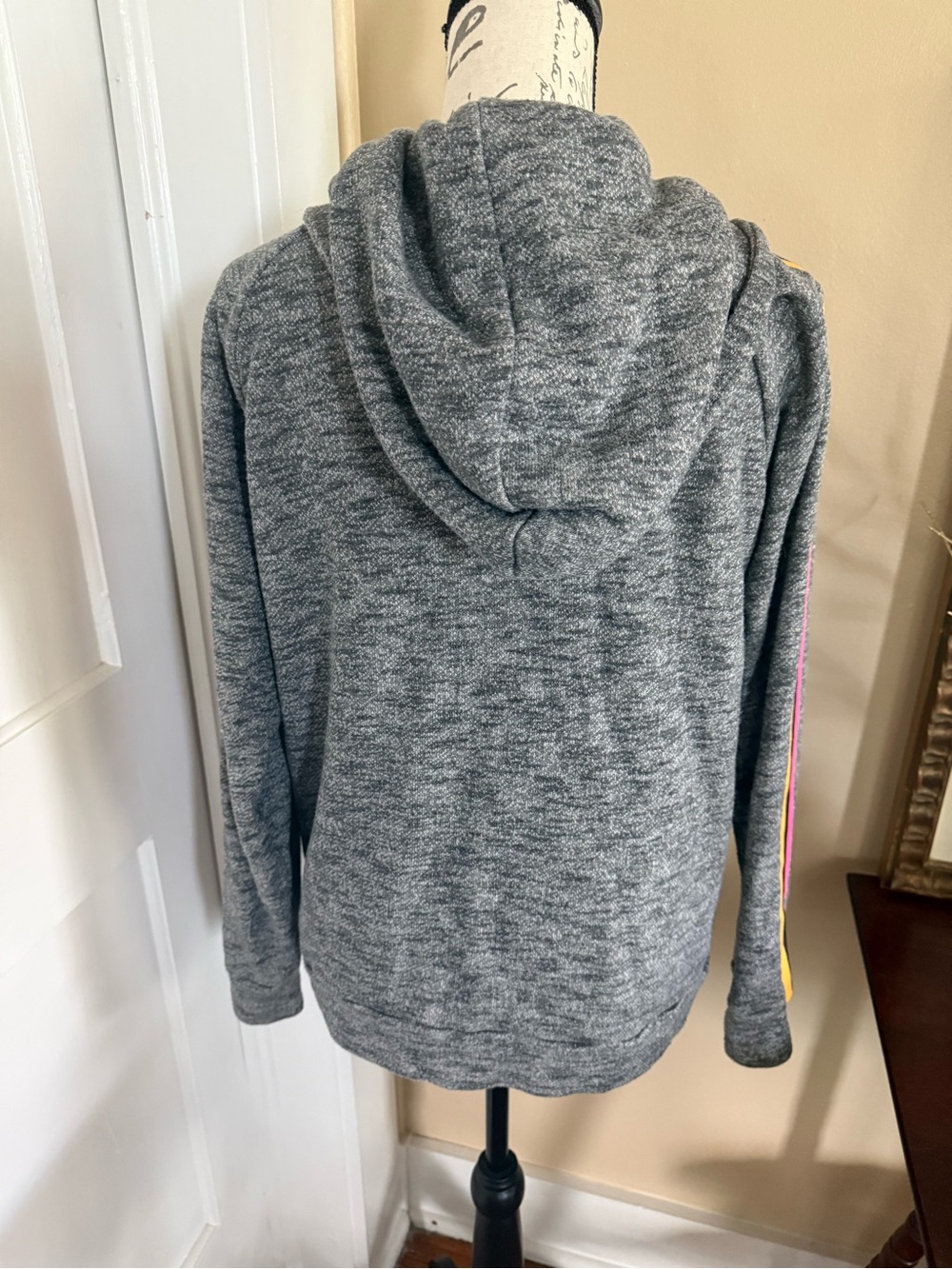 Le Superbe Women's 'No Bad Days' Gray Zip Hoodie with Pink & Yellow Stripes - Picture 3 of 11